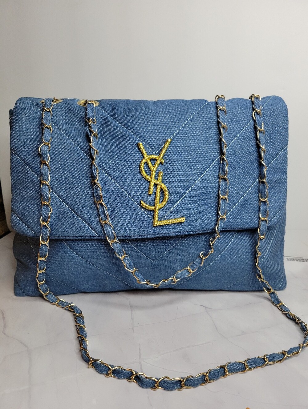 Blue Denim Quilted 2 Way Bag